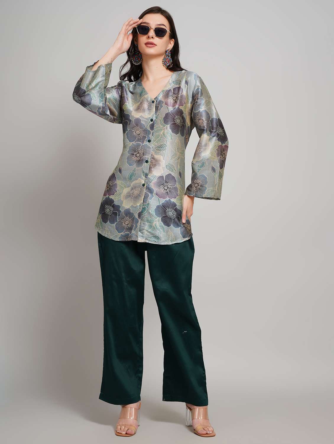 women printed long sleeve ethnic co-ord set