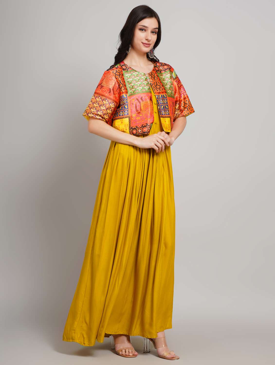 women solid round neck a-line ethnic dress - 22007903 -  Standard Image - 3