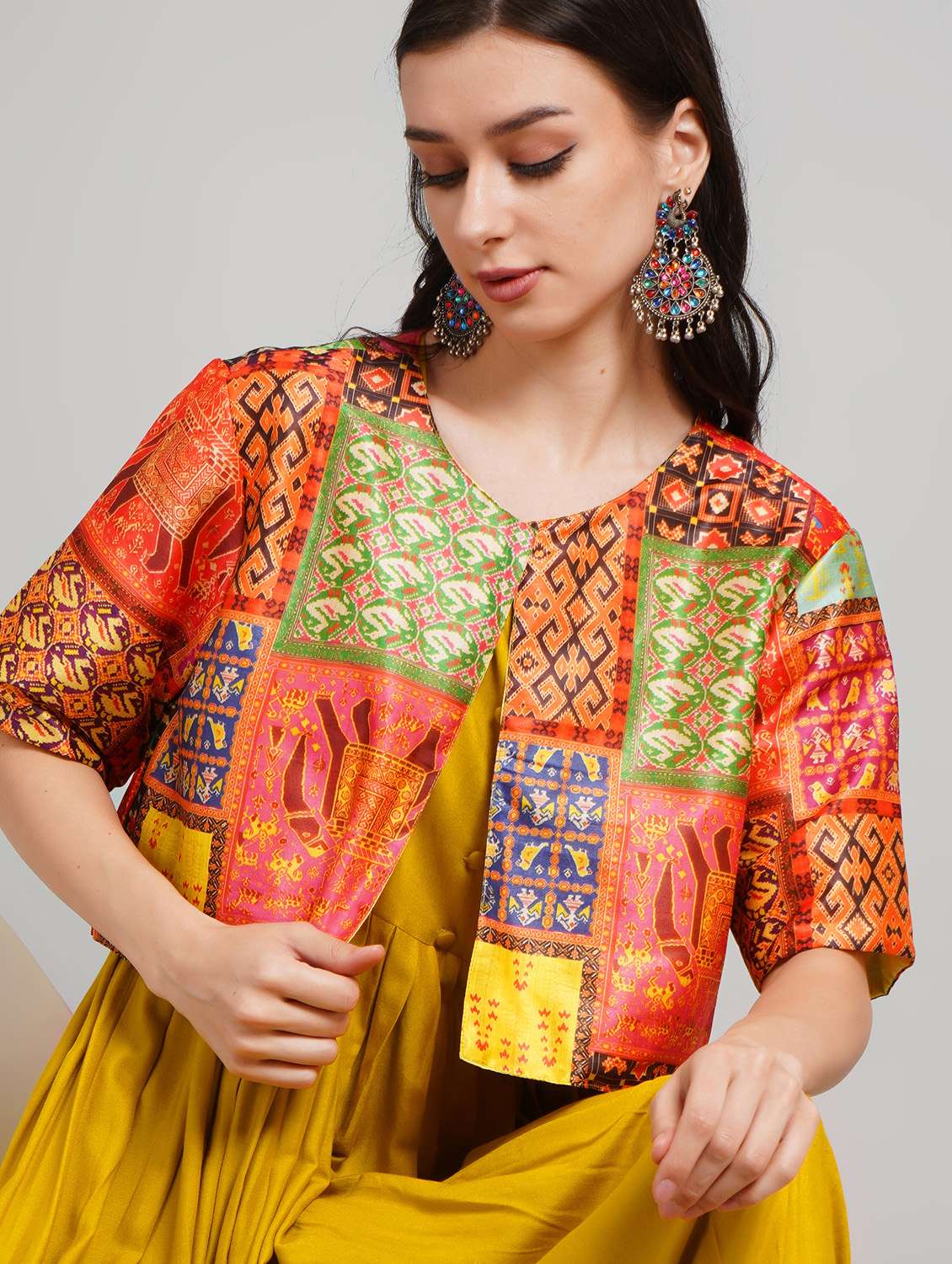 women solid round neck a-line ethnic dress - 22007903 -  Standard Image - 5