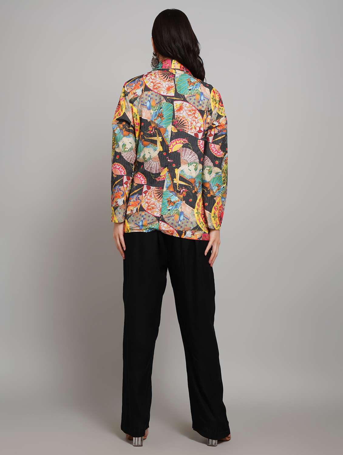 women solid sleeveless jumpsuit with printed blazer - 22007907 - Standard Image - 5