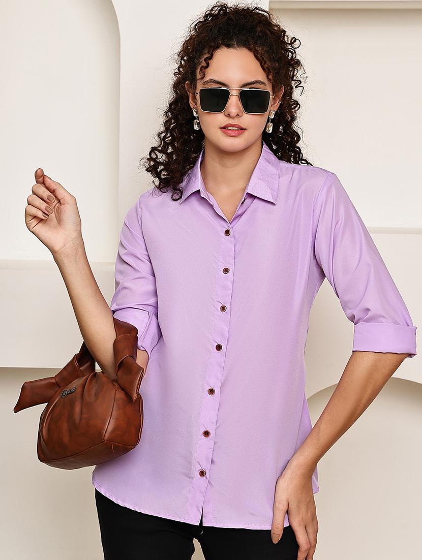 women solid long sleeve regular fit shirt