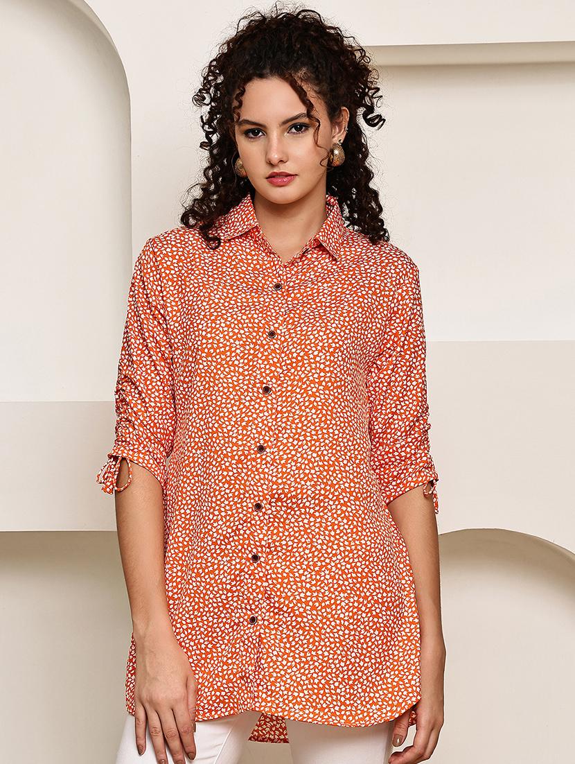 women printed three quarter sleeve regular fit shirt