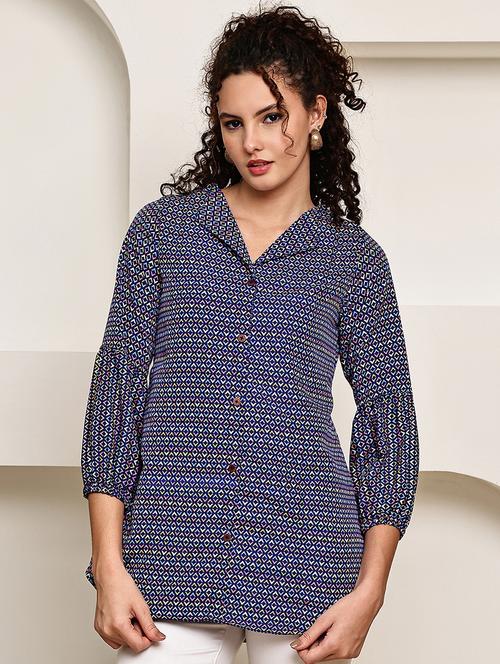 women geometric printed three quarter sleeve regular fit shirt - 22007917 - Standard Image - 0
