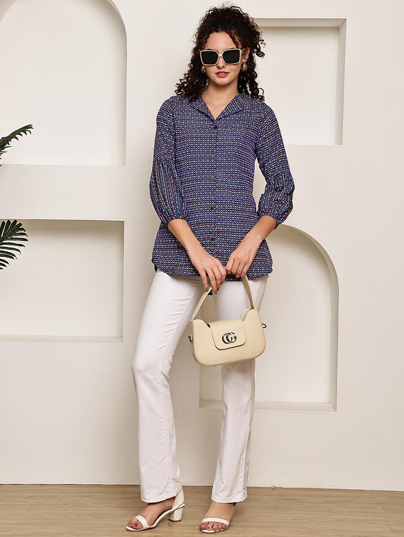 women geometric printed three quarter sleeve regular fit shirt - 22007917 - Standard Image - 3