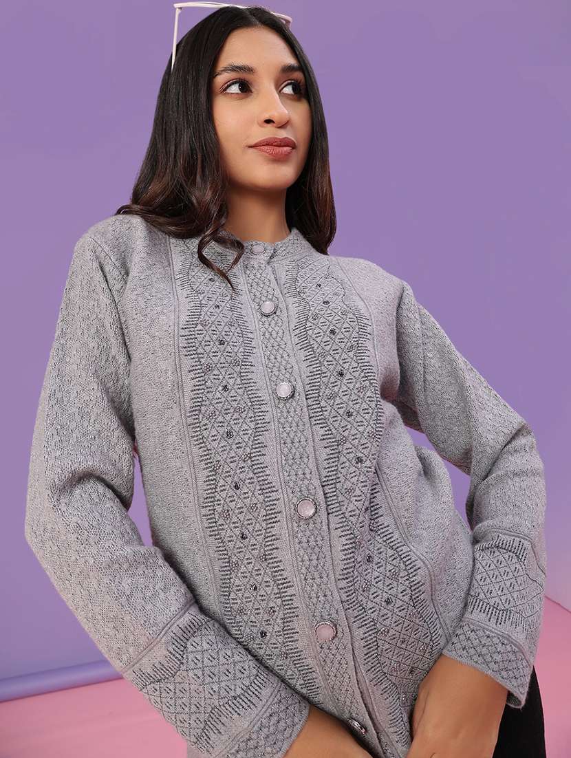 women self design long sleeve cardigan