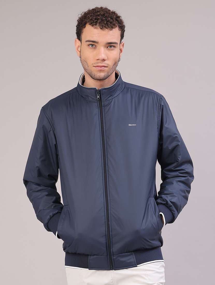 men solid long sleeve bomber jacket