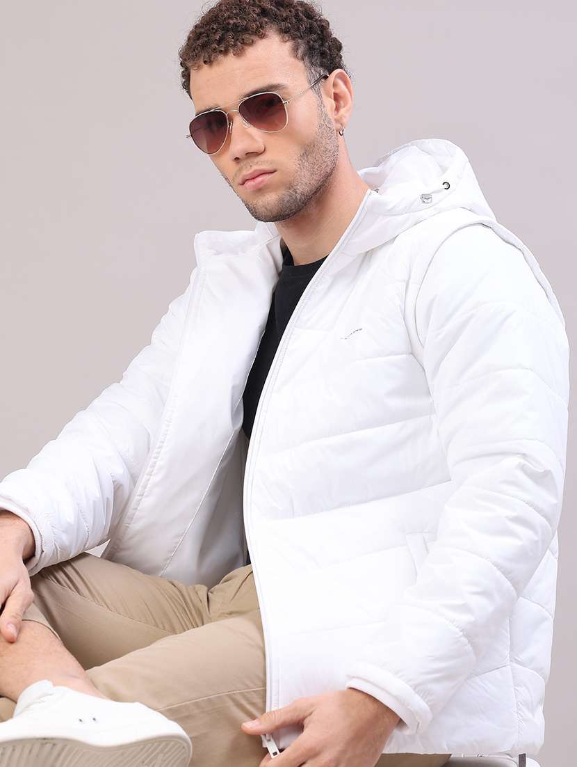 men solid long sleeve puffer jacket