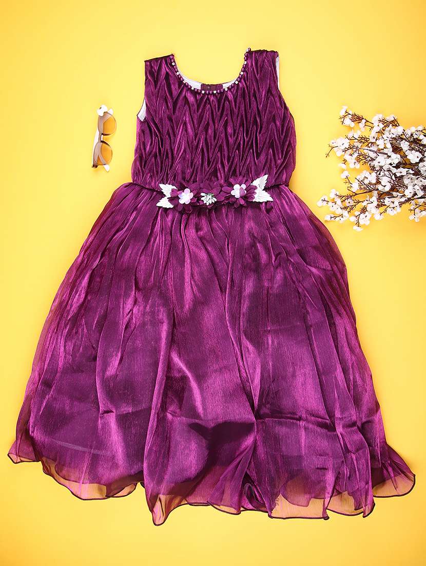 girls solid sleeveless fit & flare dress