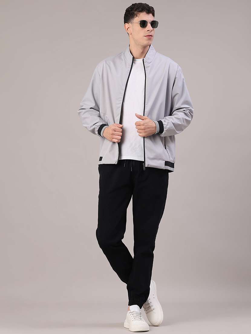 men solid stand collared long sleeve bomber jacket - 22007997 -  Standard Image - 5