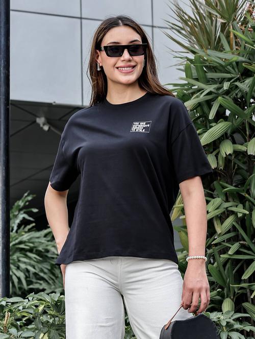 women typographic front & back print round neck t-shirt - 22008251 -  Standard Image - 0