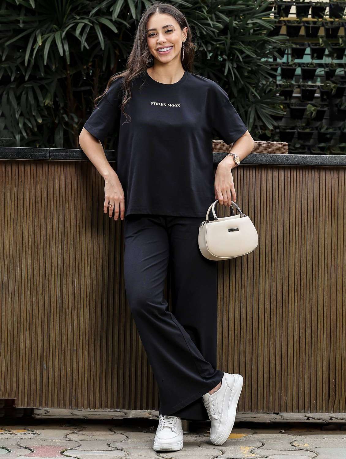 women typographic short sleeve t-shirt & trouser co-ord set - 22008329 - Zoom Image - 0