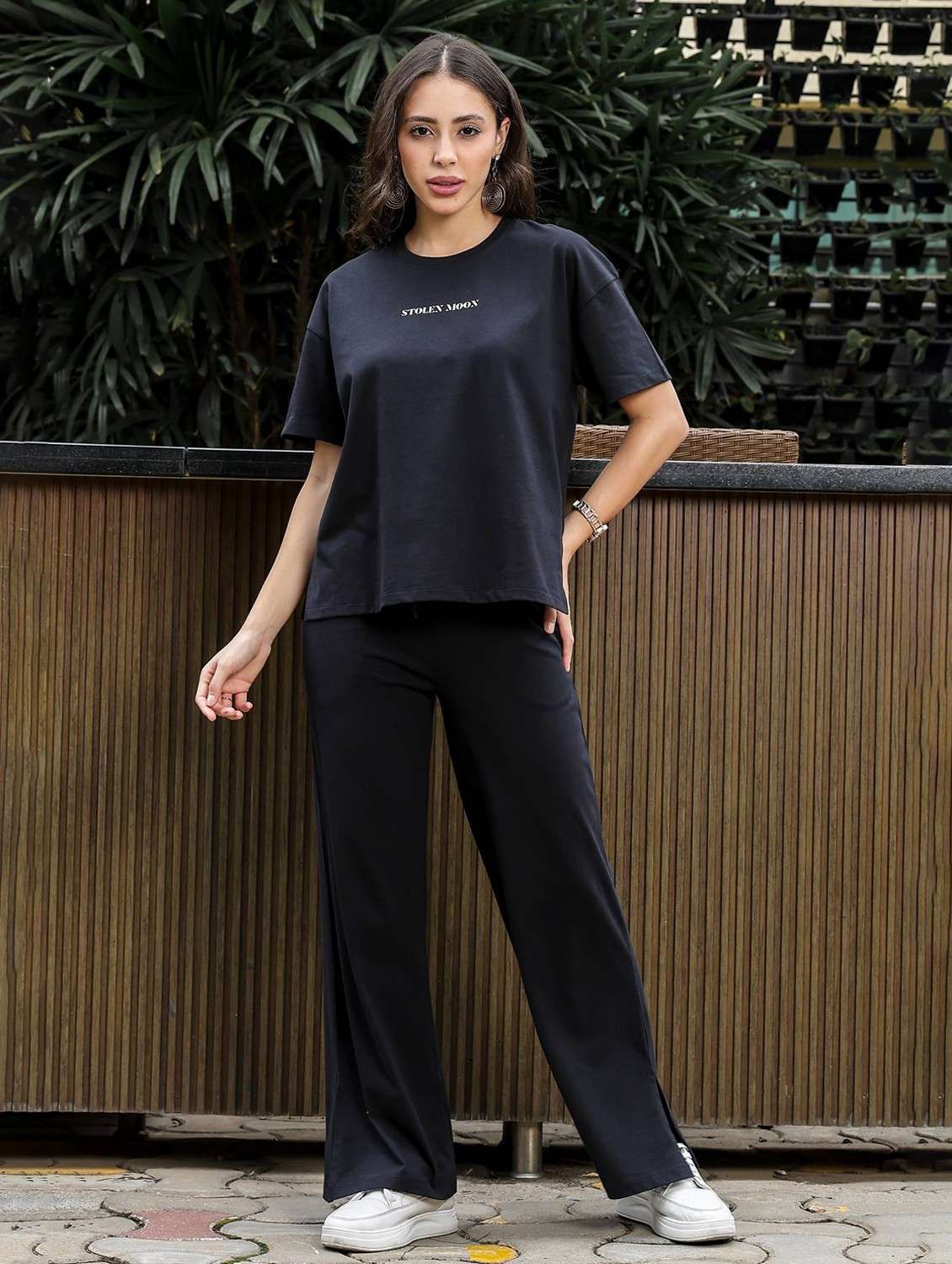 women typographic short sleeve t-shirt & trouser co-ord set - 22008329 - Standard Image - 3