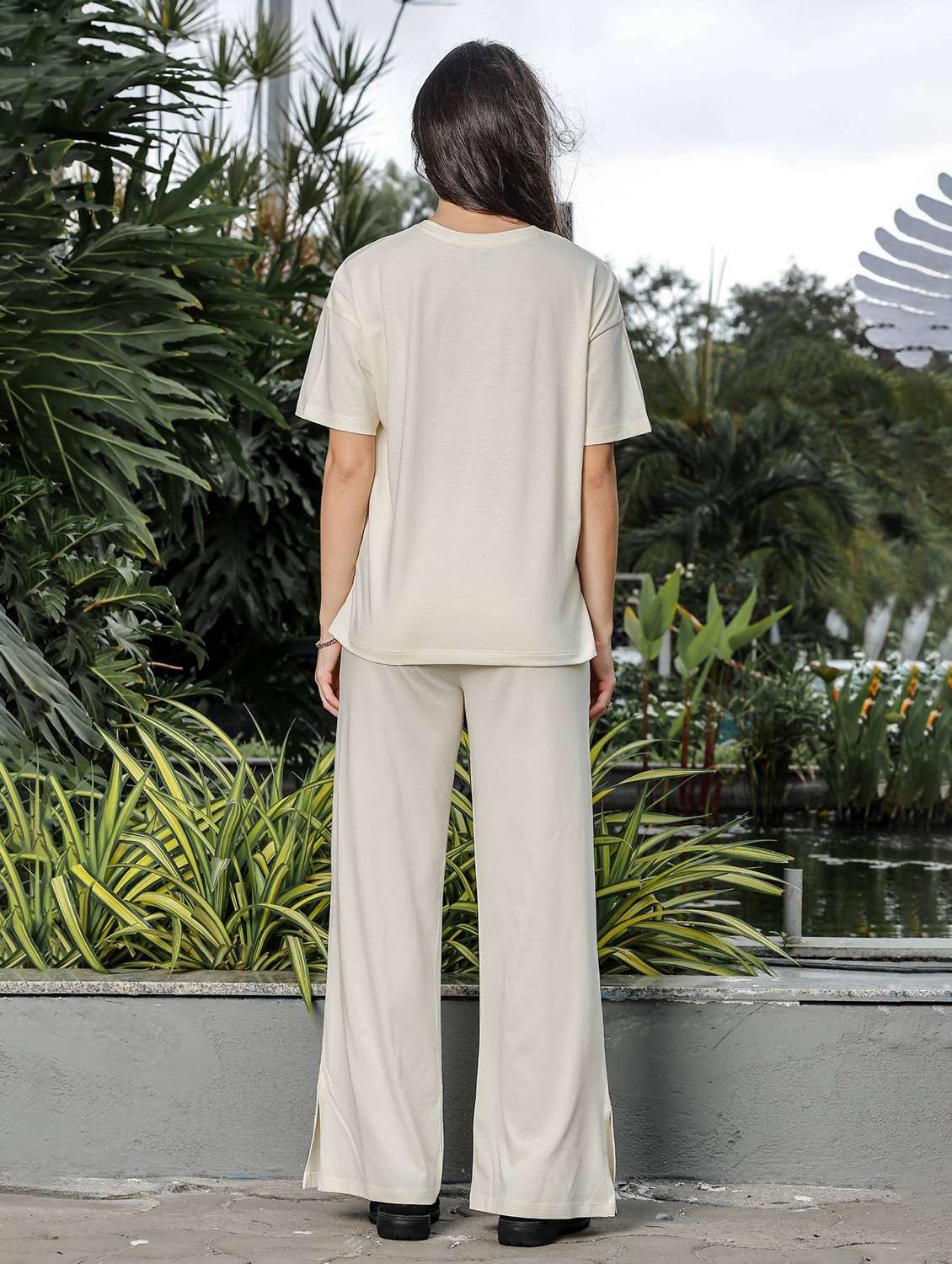 women typographic short sleeve t-shirt & trouser co-ord set - 22008330 - Standard Image - 3