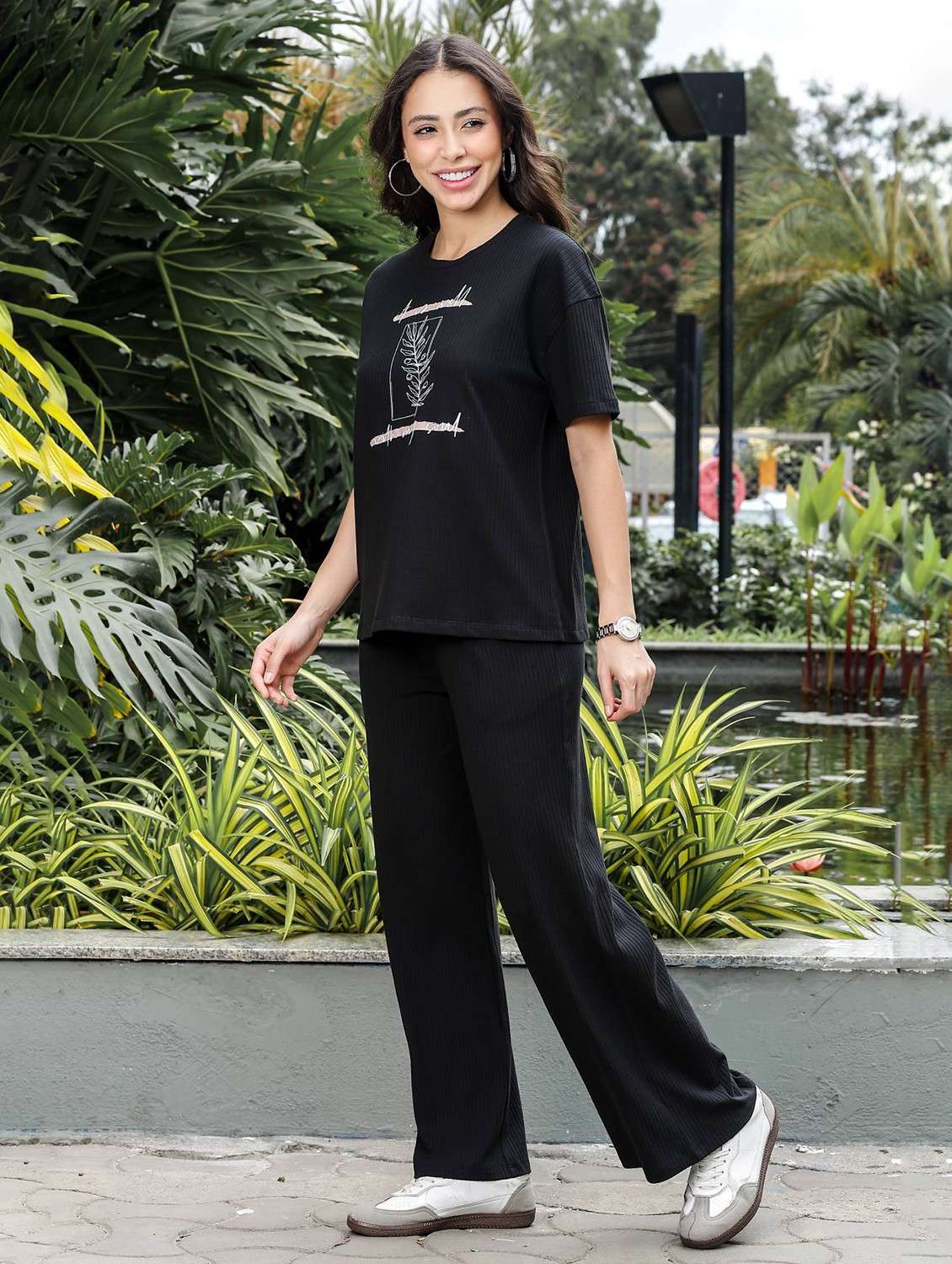 women graphic short sleeve t-shirt & trouser co-ord set - 22008337 -  Standard Image - 3