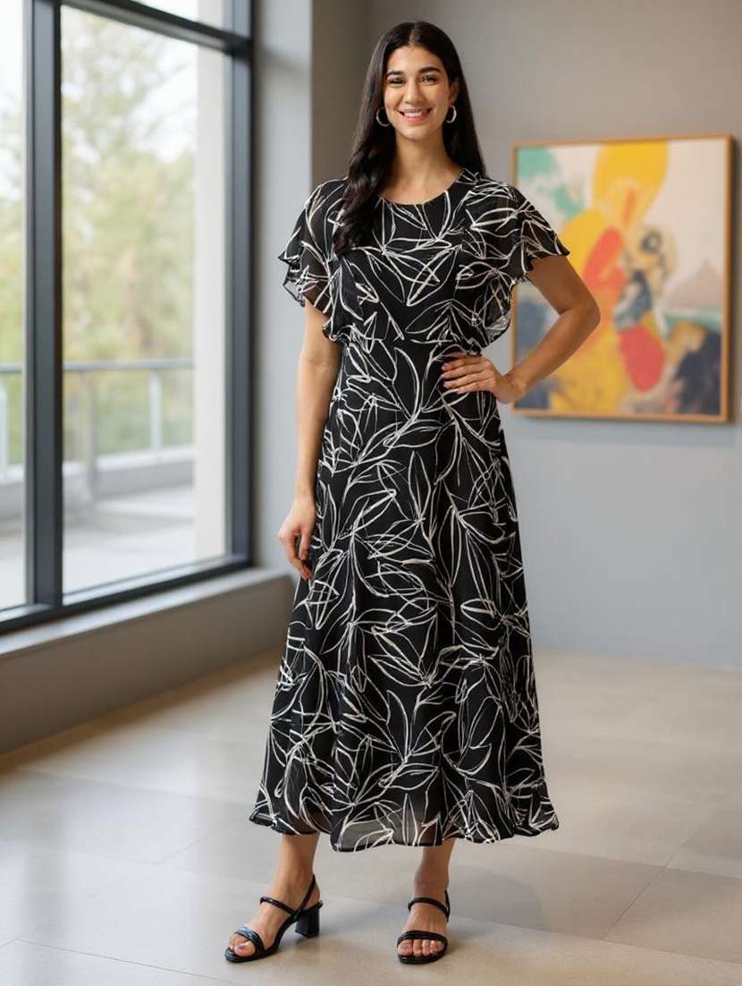 Women Printed Flared Sleeve Fit & Flare Dress