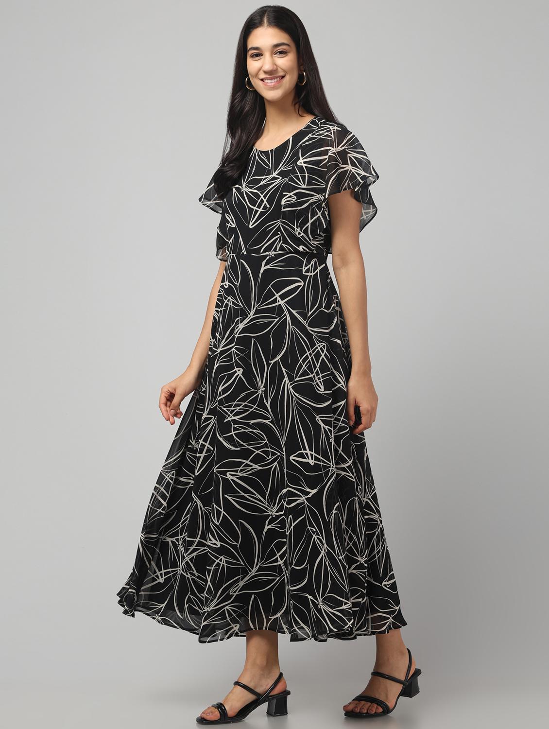 women printed flared sleeve fit & flare dress - 22008642 - Standard Image - 3