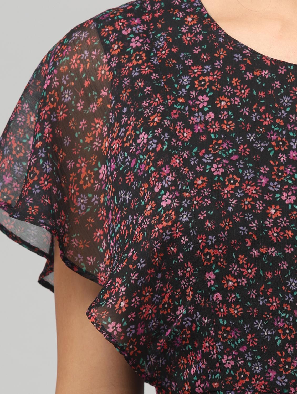 women floral print ruffle sleeve flared dress - 22008644 - Standard Image - 5