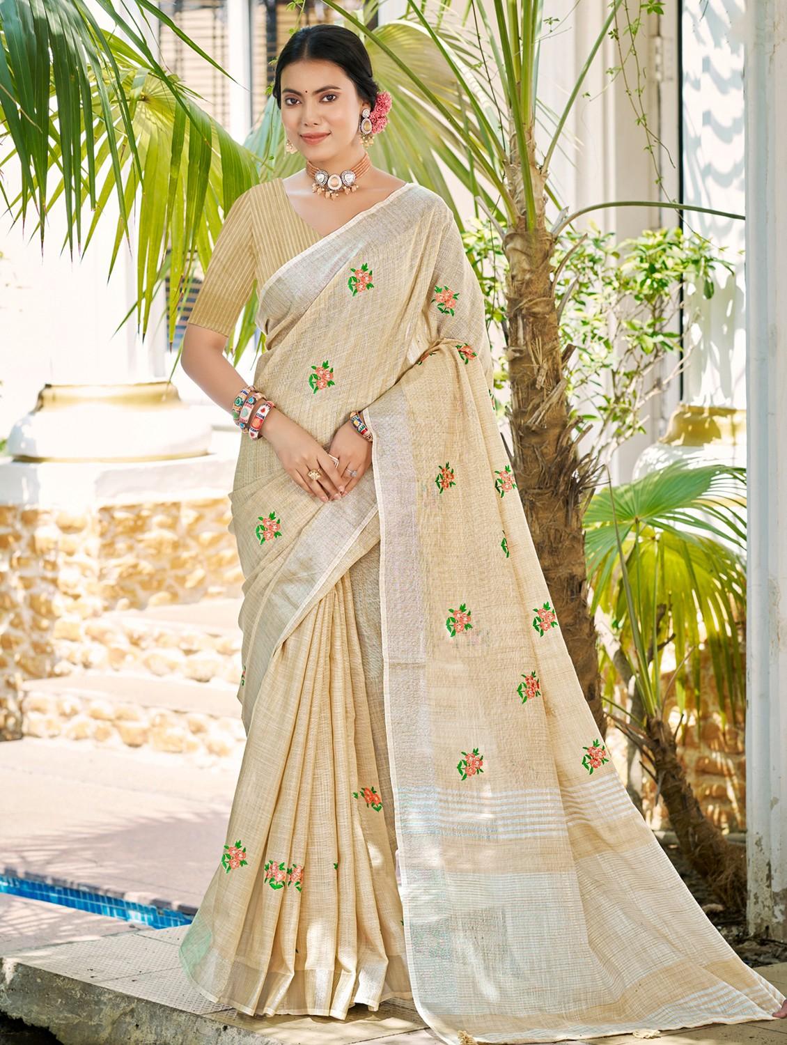 women floral bordered saree with blouse