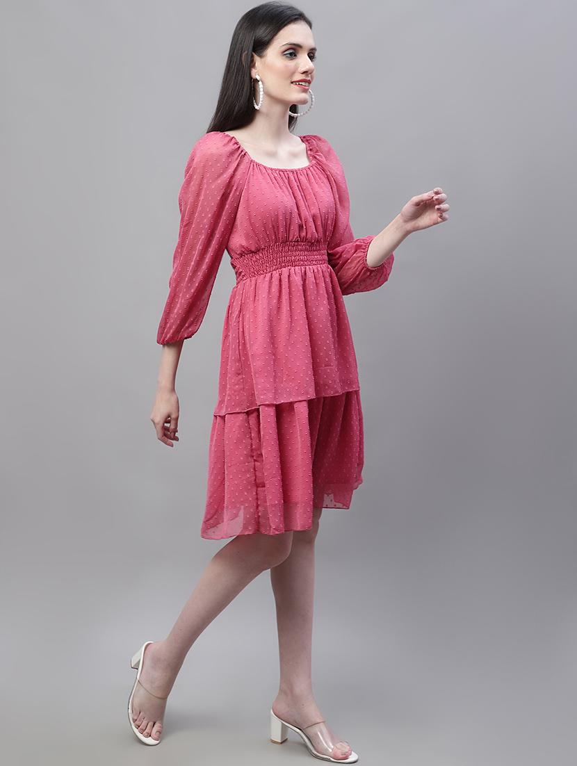 women self design puff sleeve tie knot back tiered dress - 22008755 - Standard Image - 3