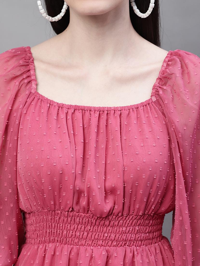 women self design puff sleeve tie knot back tiered dress - 22008755 - Standard Image - 5