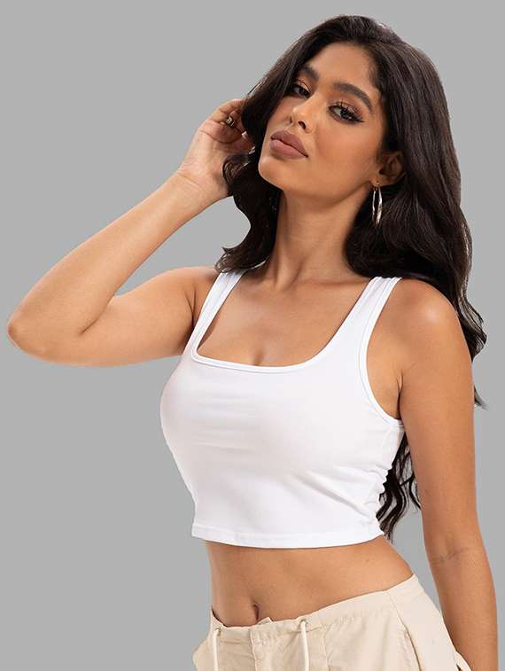 women pack of 2 solid square neck tank top