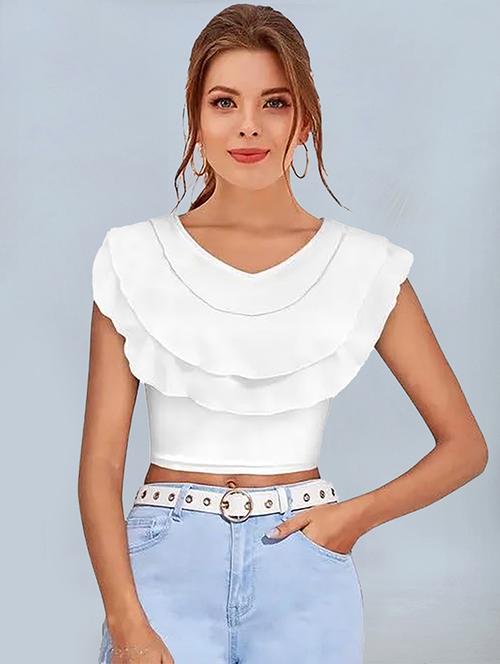 women pack of 2 solid v neck crop top - 22008758 - Standard Image - 0