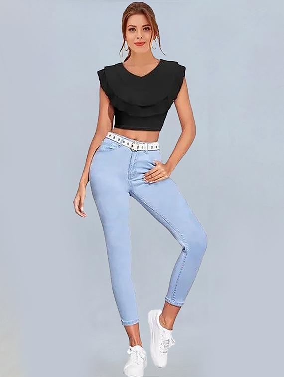 women pack of 2 solid v neck crop top - 22008758 - Standard Image - 8