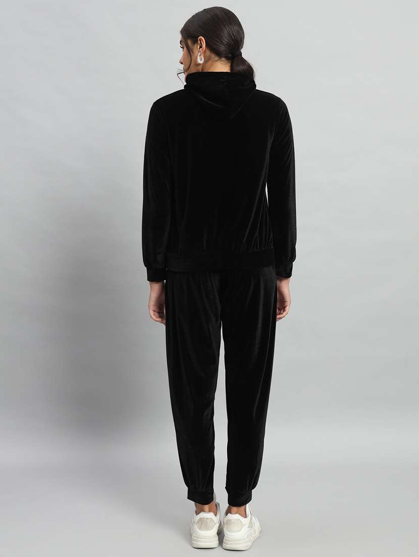 women solid hooded velvet active wear set - 22008762 -  Standard Image - 3