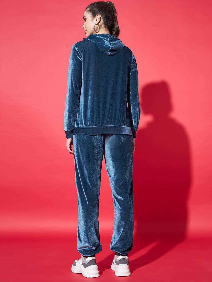 women solid hooded velvet active wear set - 22008764 -  Standard Image - 3