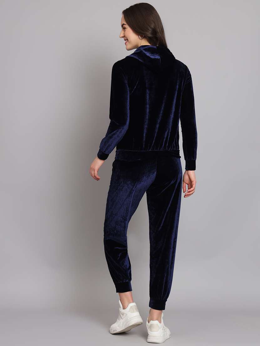 women solid hooded velvet active wear set - 22008766 -  Standard Image - 3