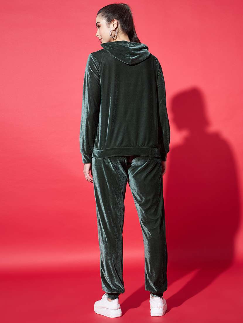 women solid hooded velvet active wear set - 22008767 -  Standard Image - 3