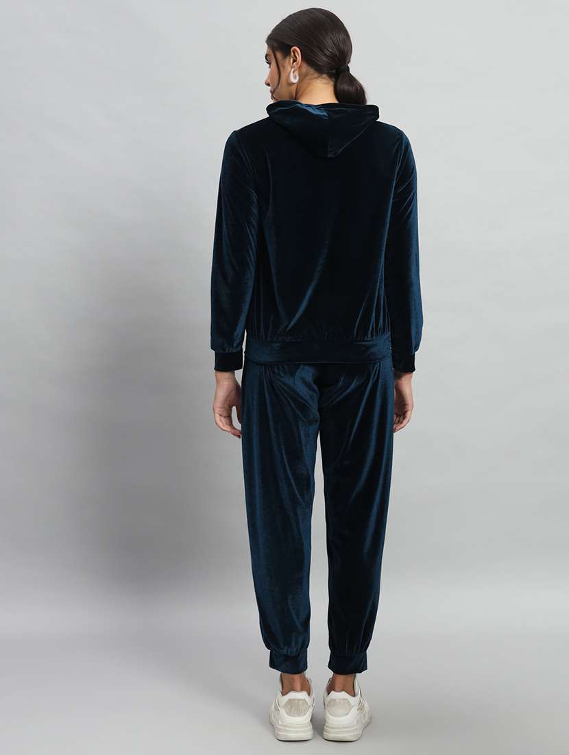 women solid hooded velvet active wear set - 22008768 -  Standard Image - 3