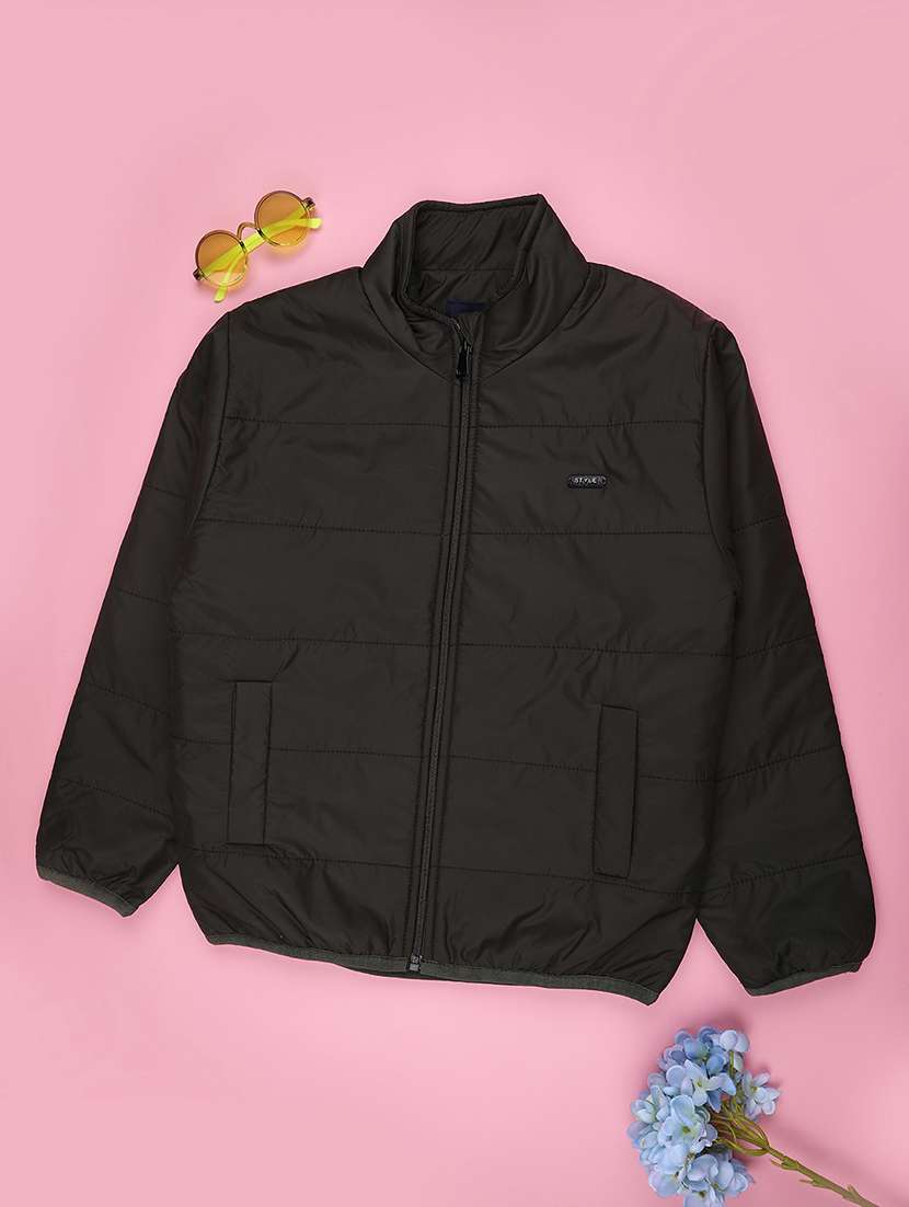 boys solid long sleeve quilted jacket