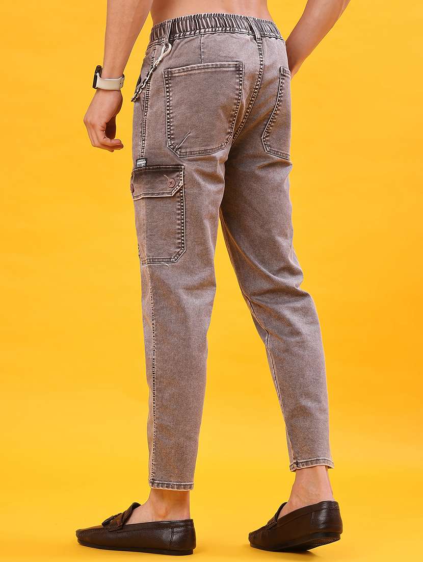 brown cotton cargomen solid mid rise regular fit cargo - 22008849 -  Standard Image - 3