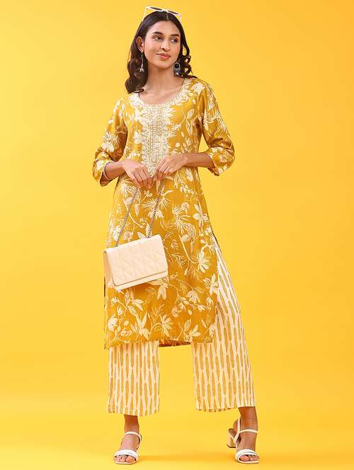 women three quarter sleeve straight kurta - 22008869 -  Standard Image - 0