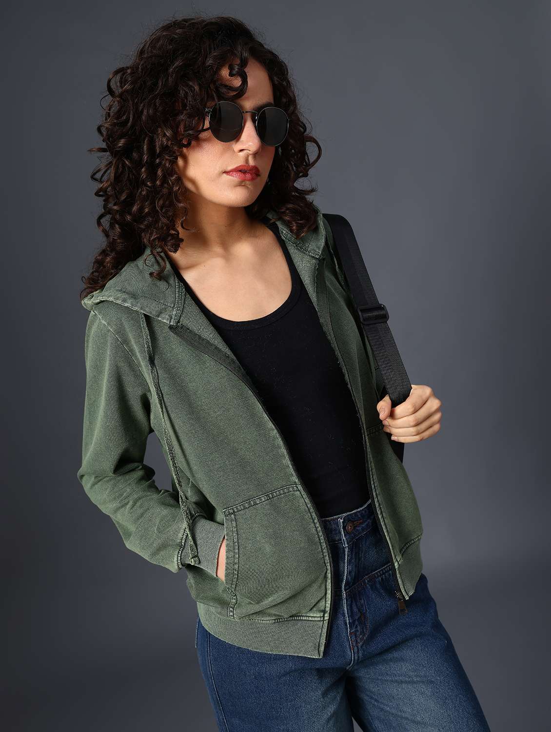 olive cotton blend plain sweatshirt