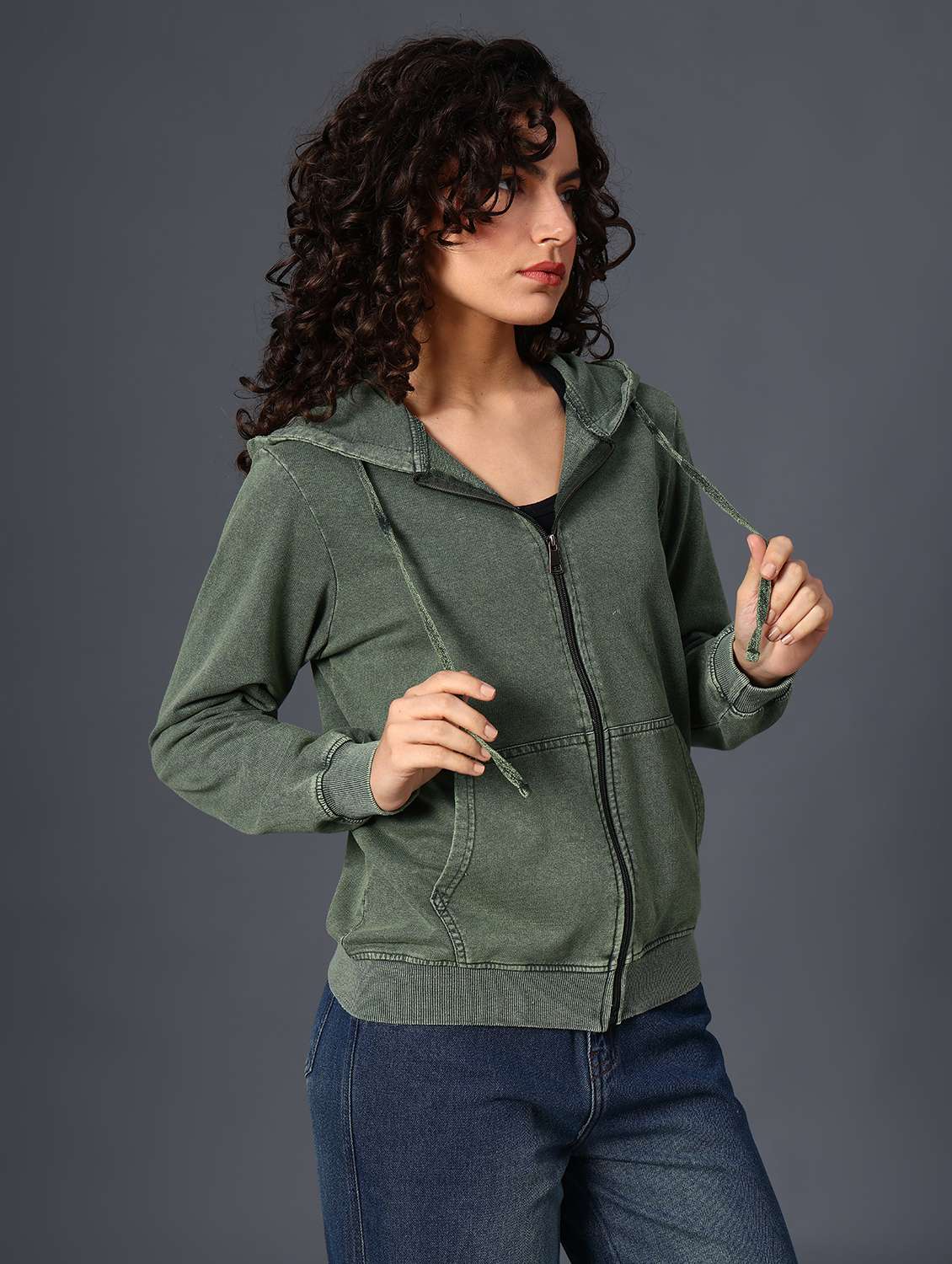 olive cotton blend plain sweatshirt - 22008930 -  Standard Image - 3
