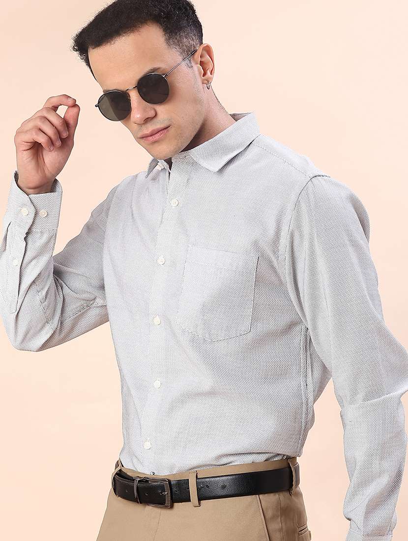 men printed collared long sleeve regular fit shirt