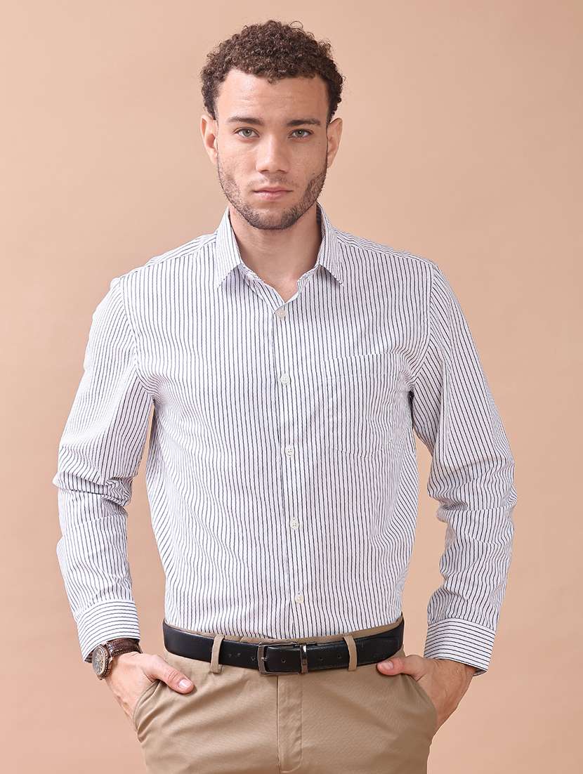 men striped collared long sleeve regular fit shirt