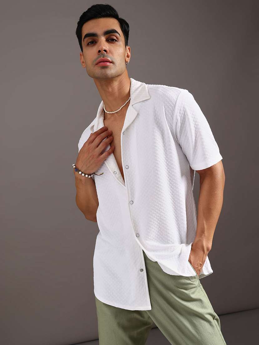 men solid cuban collar short sleeve shirt