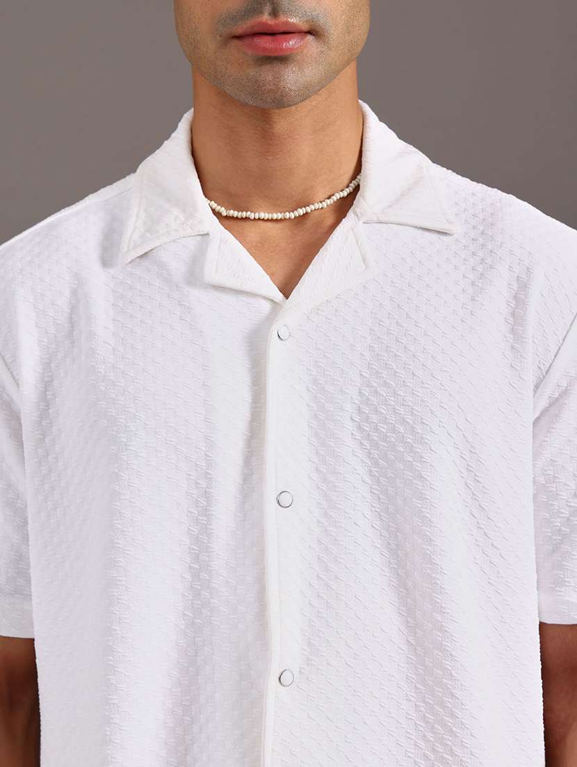 men solid cuban collar short sleeve shirt - 22009062 -  Standard Image - 5