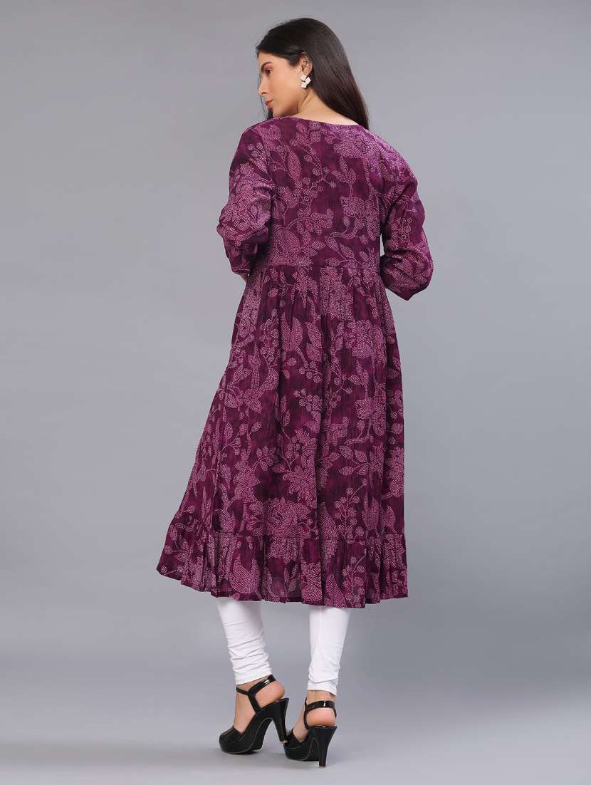 women printed three quarter sleeve tiered kurta - 22009102 -  Standard Image - 3