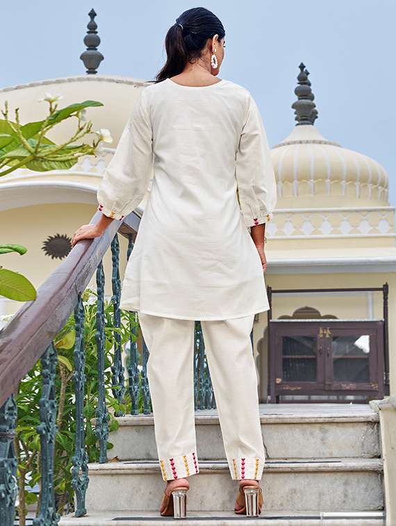 women solid with work three quarter sleeve ethnic co-ord set - 22009117 - Standard Image - 5