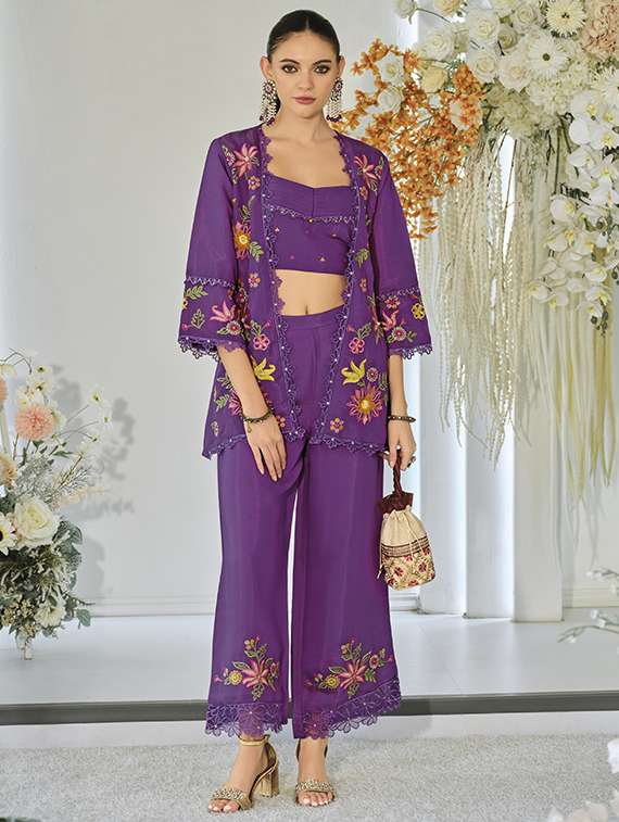 women solid with work three quarter sleeve fusion set - 22009122 -  Zoom Image - 0