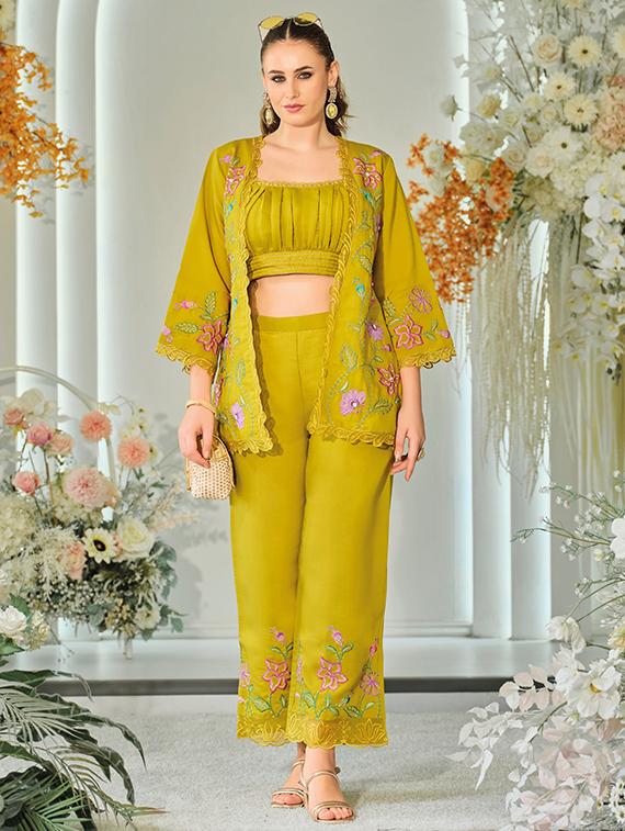 women solid with work three quarter sleeve fusion set - 22009124 -  Zoom Image - 0