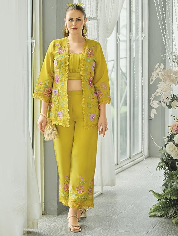 women solid with work three quarter sleeve fusion set - 22009124 - Standard Image - 3