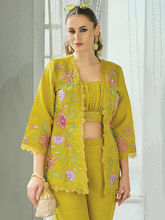 women solid with work three quarter sleeve fusion set - 22009124 - Standard Image - 5