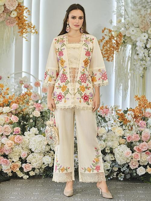 women solid with work three quarter sleeve fusion set - 22009125 -  Standard Image - 0