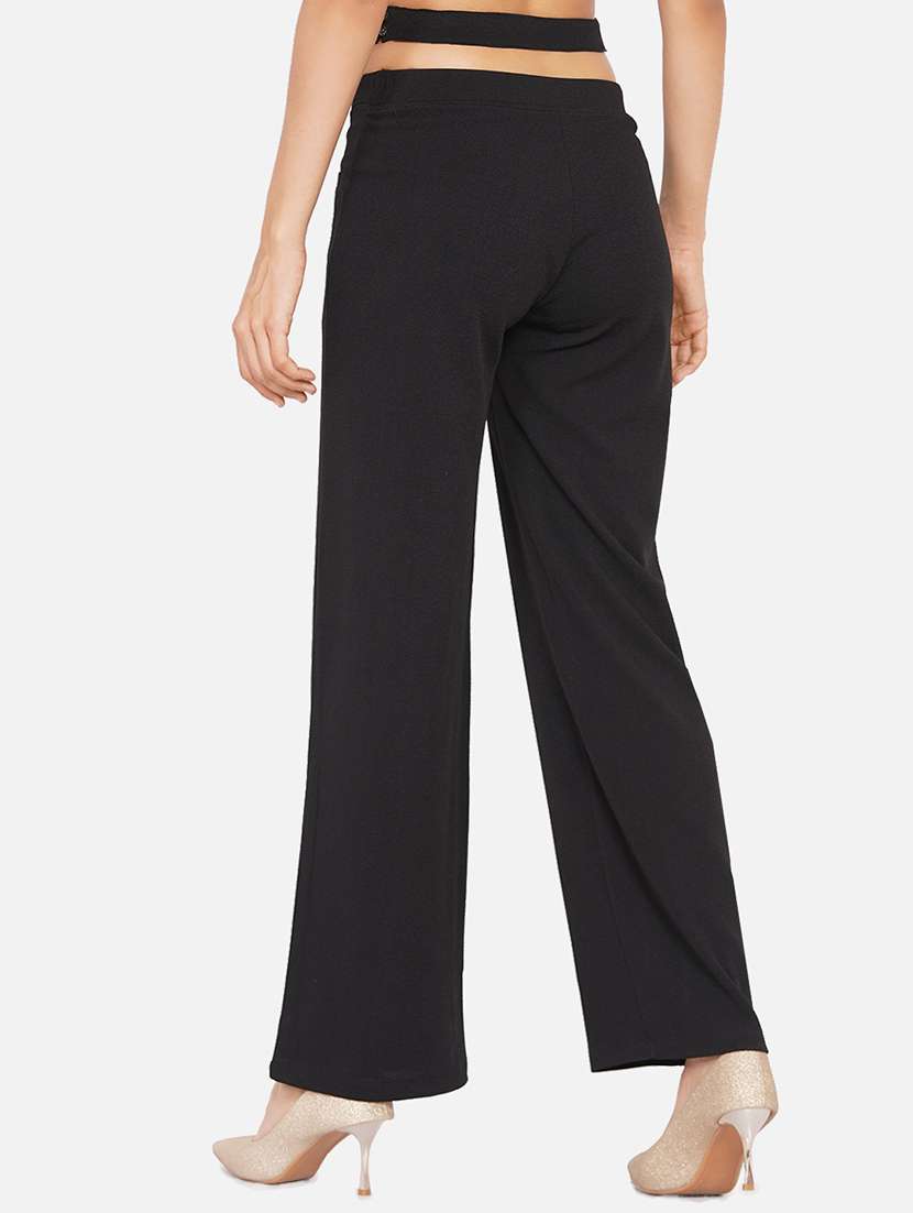 women solid mid rise cut-out detail wide leg trouser - 22009128 - Standard Image - 3