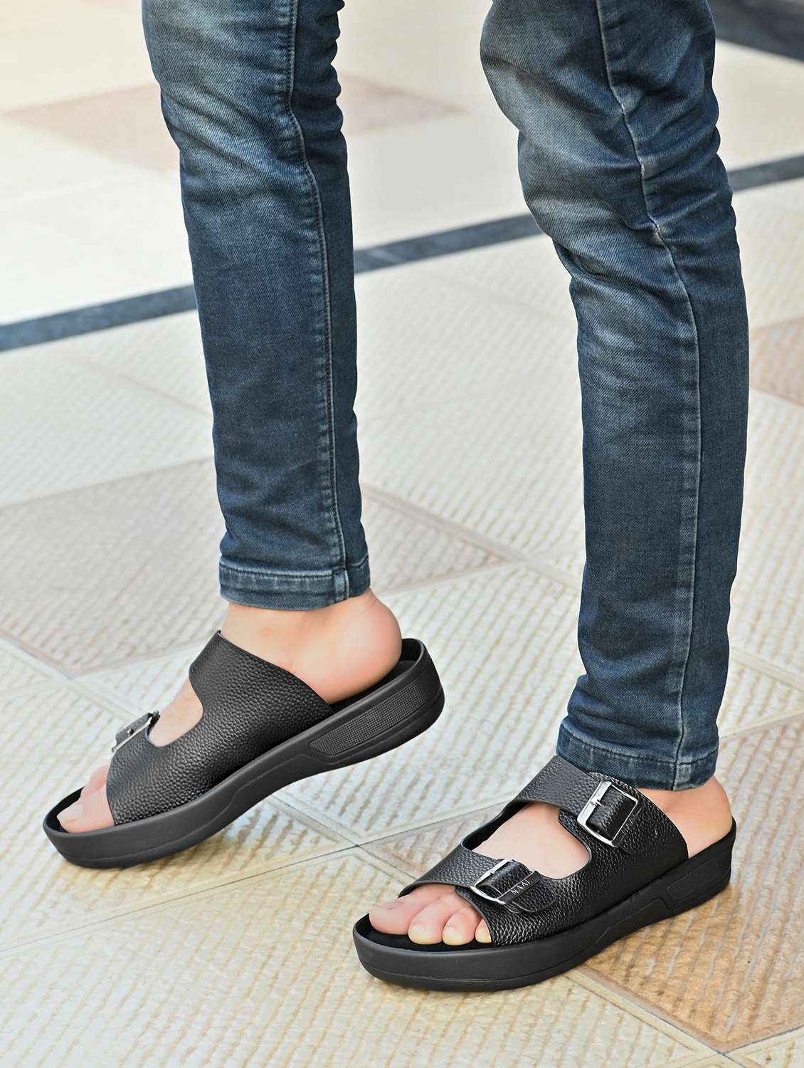 men black slip on sandal - 22009135 - Standard Image - 5